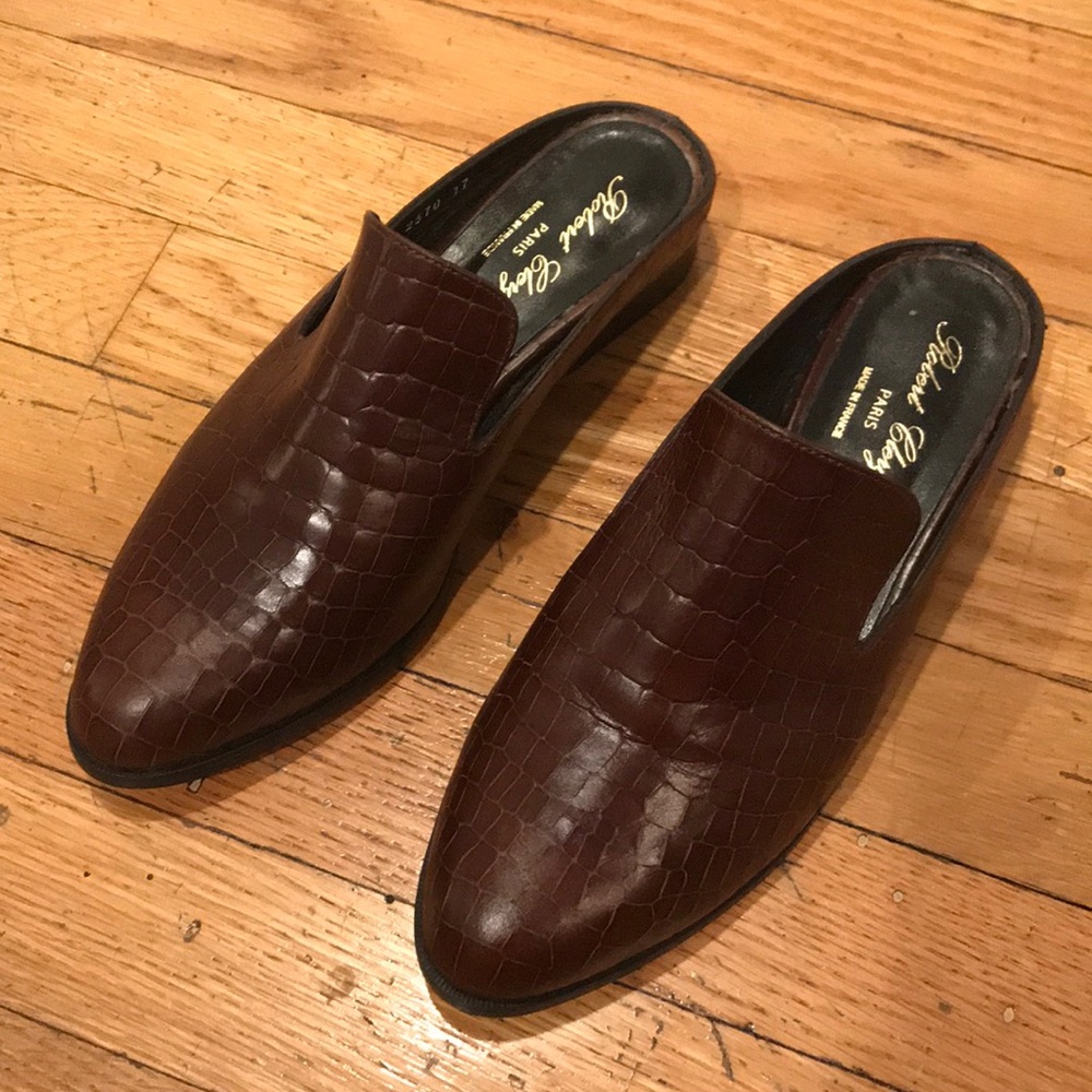 Robert Clergerie Alicen Brown Croc Mule sz 37 NIB